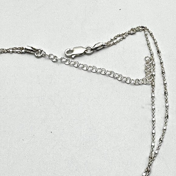 Signed Sterling Silver Hammered Disc Pendant Diamond w/New Italian Double Chain - Picture 6 of 7